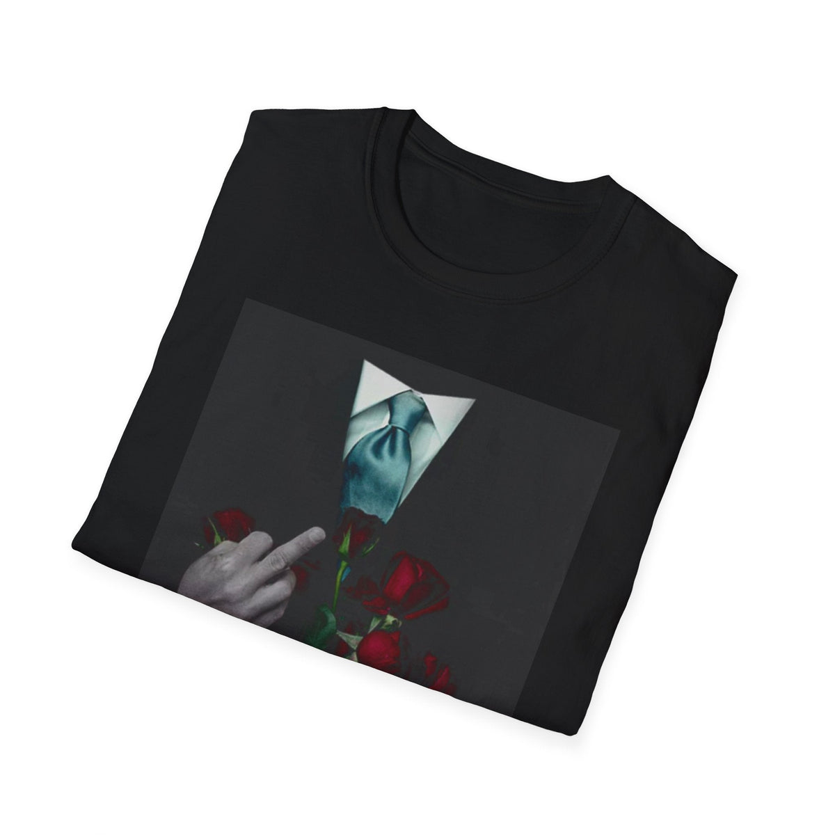 Folded black Eminem TDOSS Casket T-shirt showing the rose photo panel print