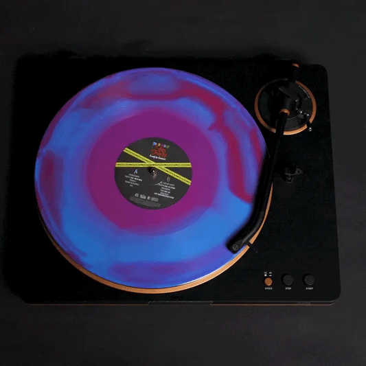 Eminem Shady LPs blue and pink swirl vinyl spinning on a turntable