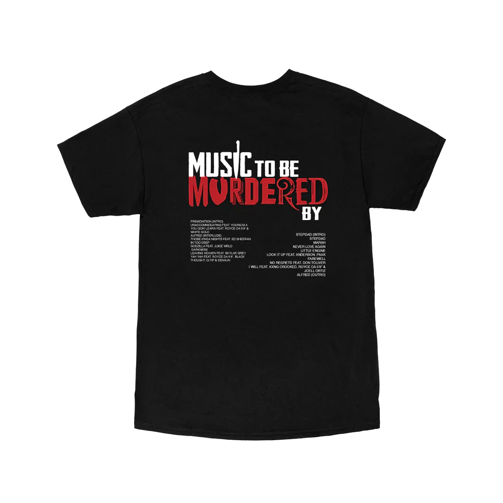 Back of the black Eminem MTBMB Album T-shirt with Music To Be Murdered By track list