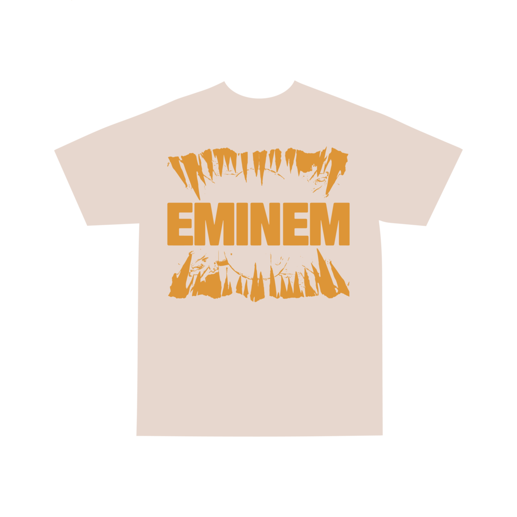 Cream Eminem Venom Last One Standing T-shirt flat lay with orange fang graphic