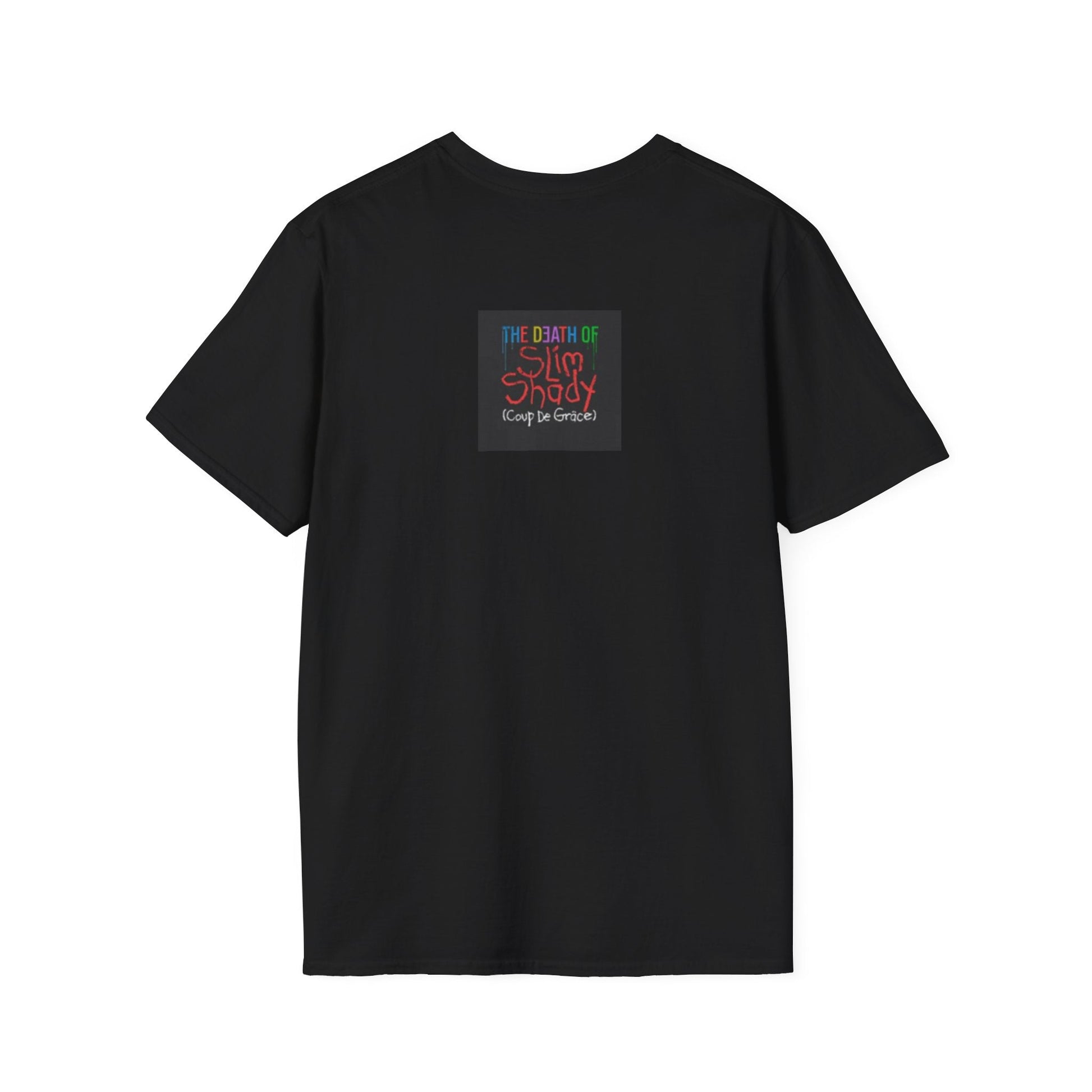 Back of the black Eminem TDOSS Casket T-shirt with small red logo print