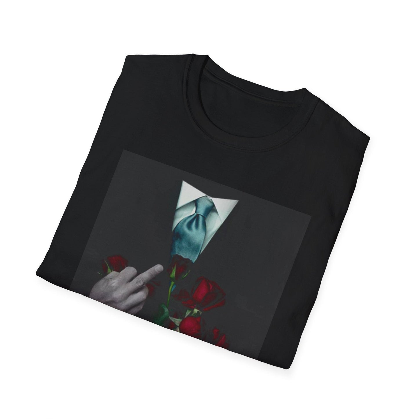Folded black Eminem TDOSS Casket T-shirt showing the rose photo panel print
