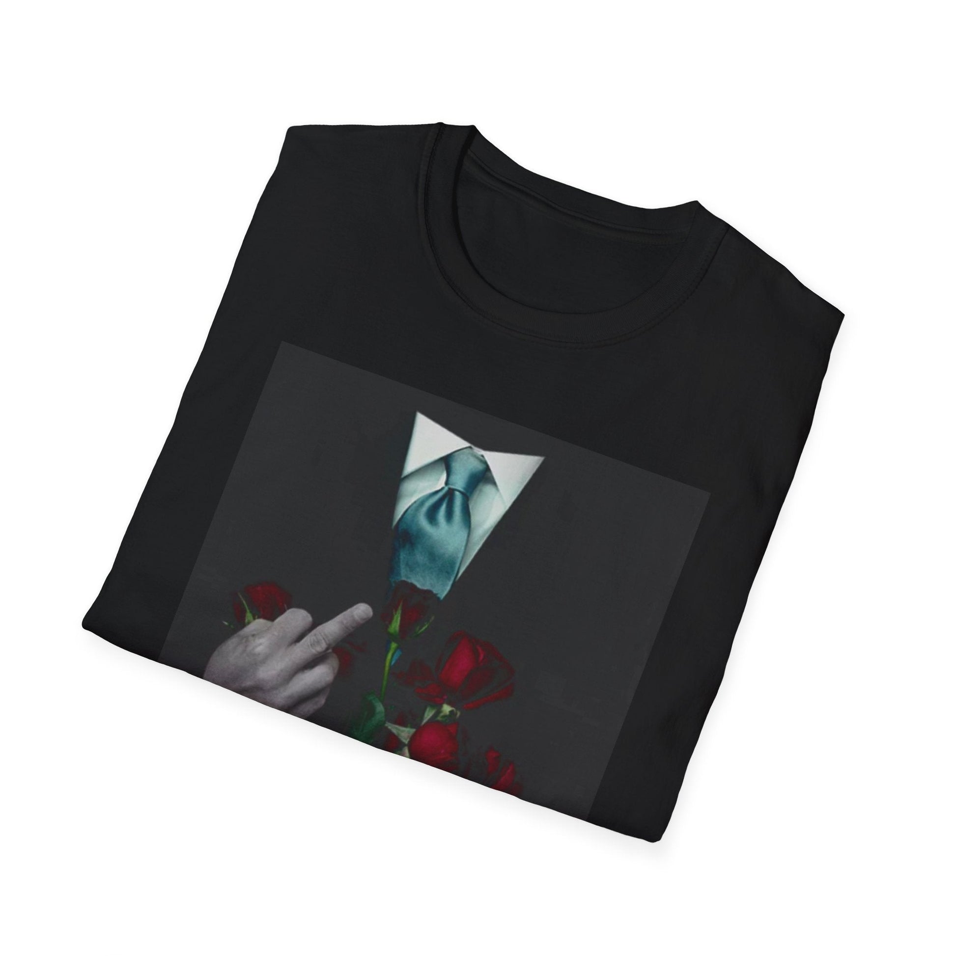 Folded black Eminem TDOSS Casket T-shirt showing the rose photo panel print