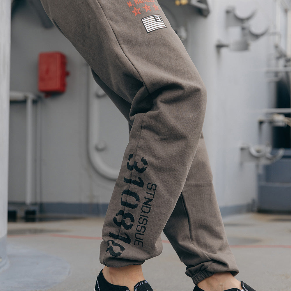 Eminem Kamikaze x Standard Issue sweatpants in bungee cord grey with 310818 leg print