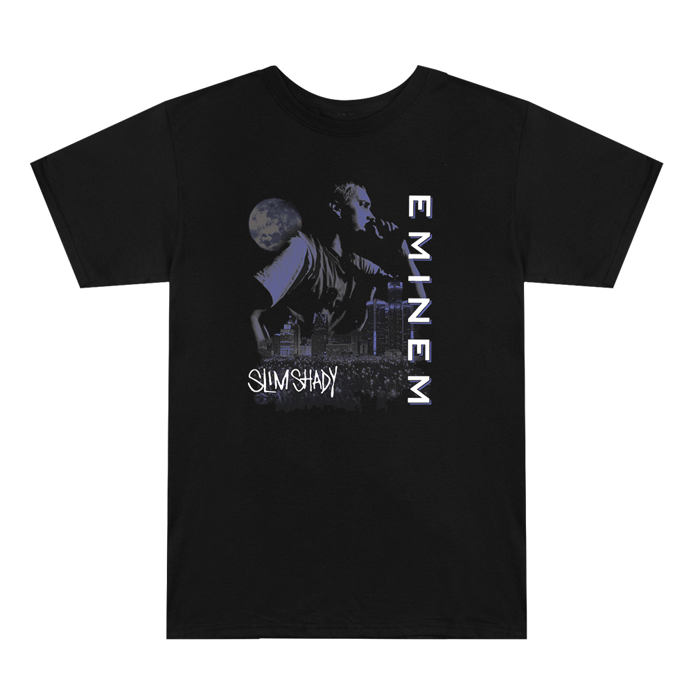 Black Eminem Throwback To '99 vintage style T-shirt flat lay with photo panel print
