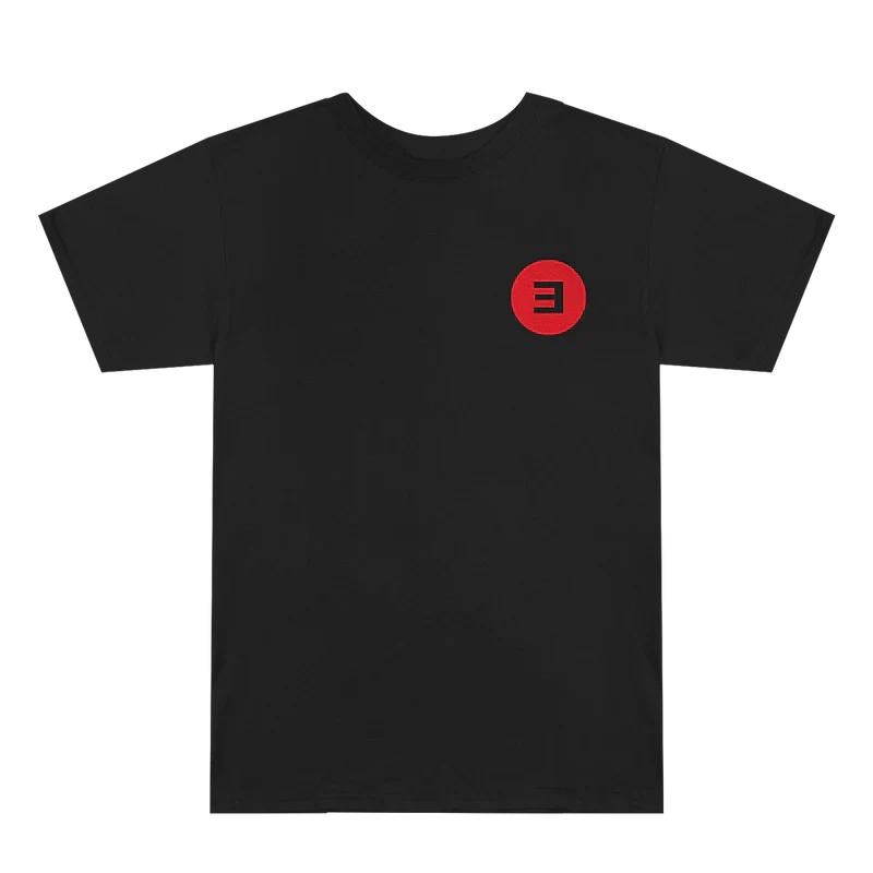 Black Eminem Basic E-Shirt laid flat with the red reversed E logo chest print
