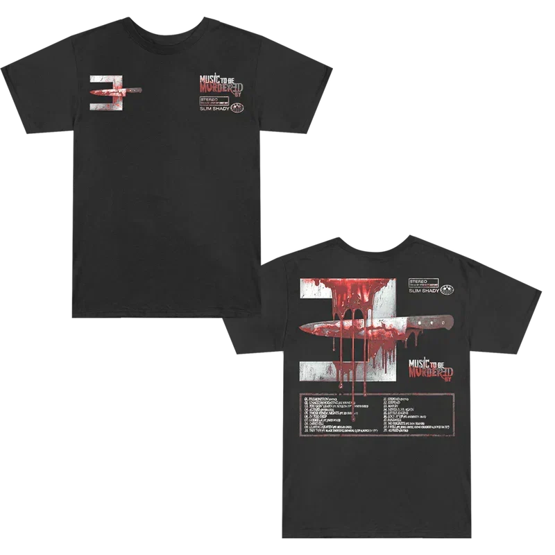 Black Eminem MTBMB 5 Year Anniversary T-shirt front and back flat lay