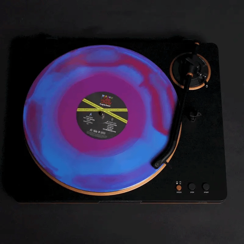 Eminem Shady LPs blue and pink swirl vinyl spinning on a turntable