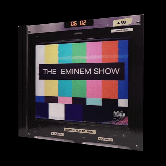 The Eminem Show 20th Anniversary 4LP collector's box with TV test card cover art