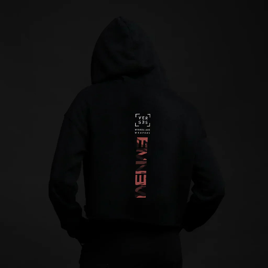Back of the black Marshall Mathers Foundation x Detroit Vs Everybody Eminem hoodie