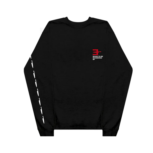 Black Eminem MTBMB Knife sweatshirt with red E logo and dashed white sleeve print