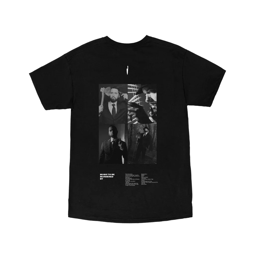 Back of the black Eminem MTBMB Photo T-shirt with monochrome portrait panel print
