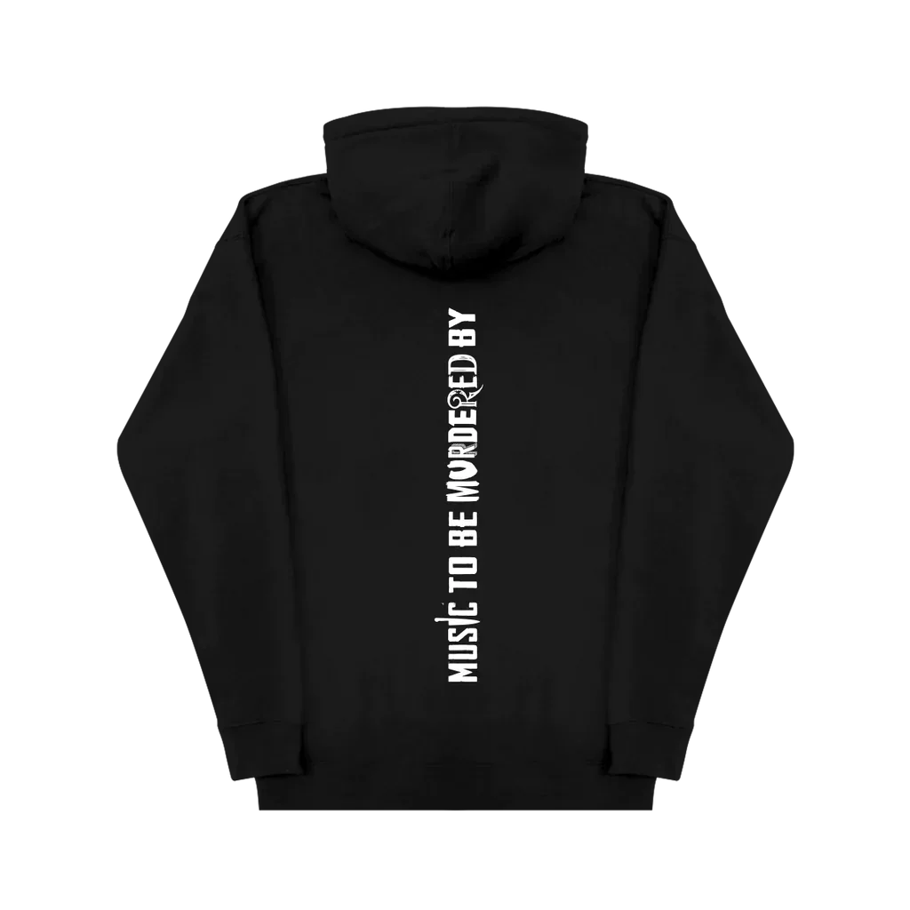 Back of the black Eminem MTBMB Logo hoodie with vertical Music To Be Murdered By print