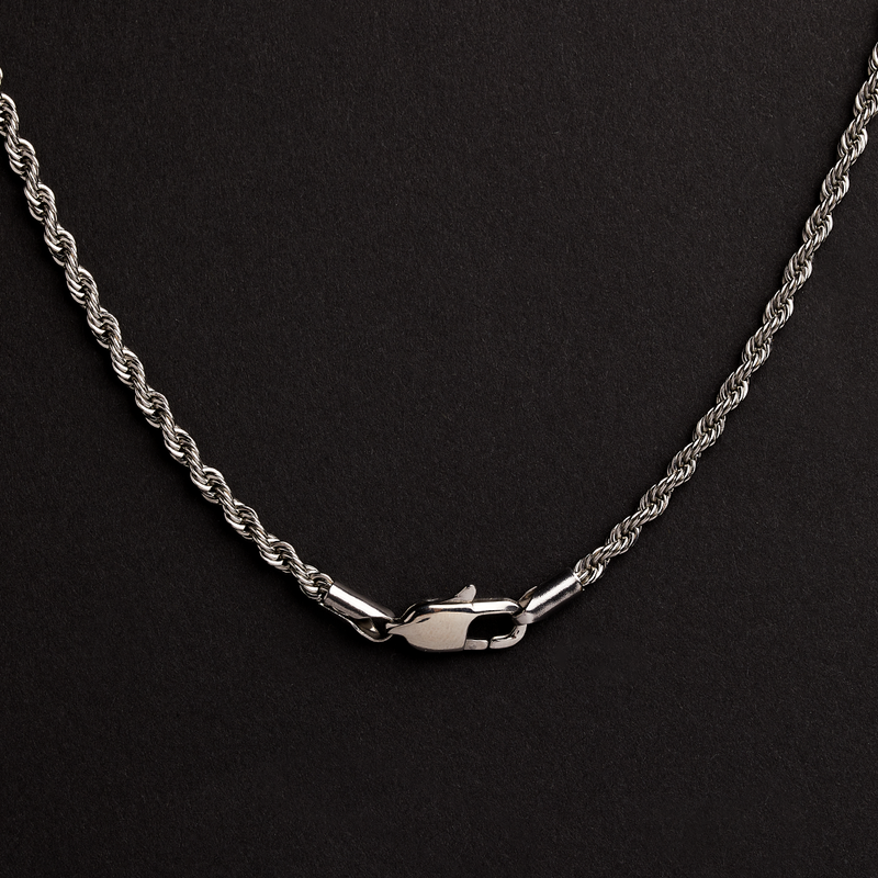 Silver rope chain and clasp detail from the Eminem hockey mask pendant necklace