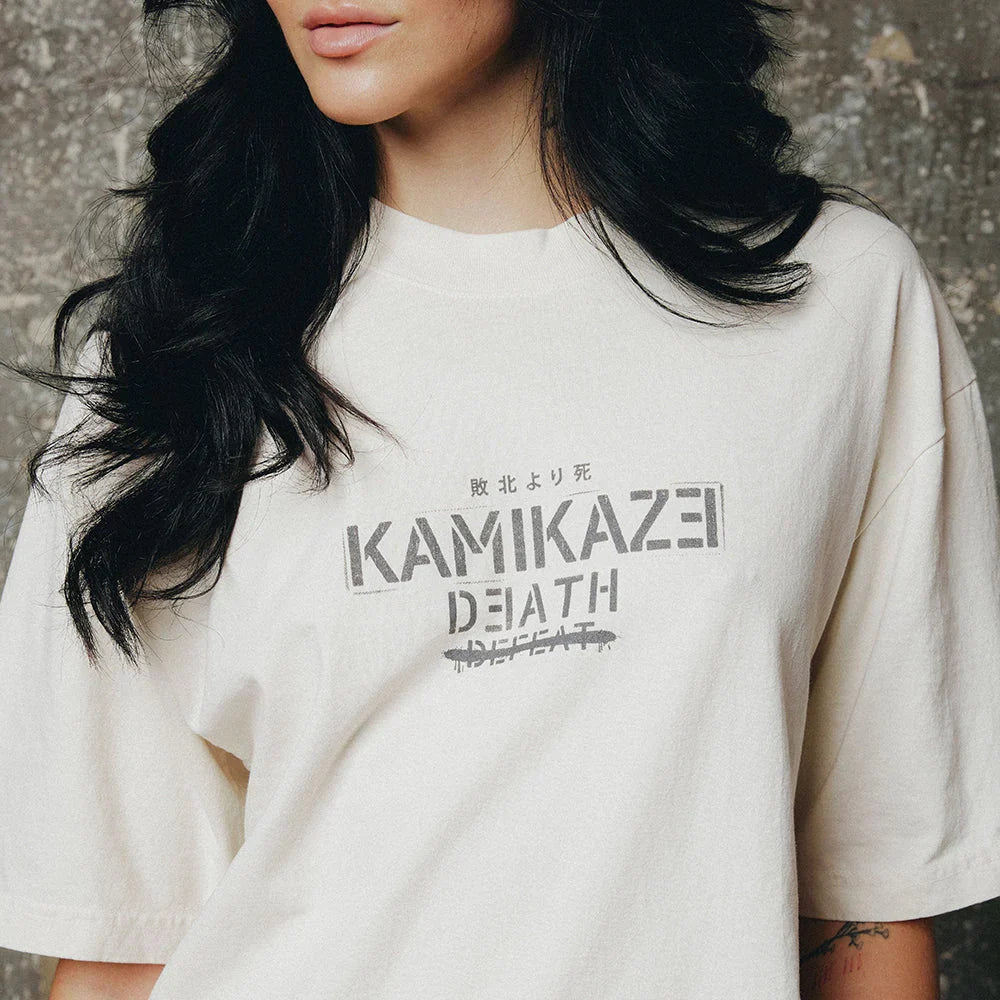 Chest print detail reading Kamikaze Death on the cream Eminem Propaganda T-shirt