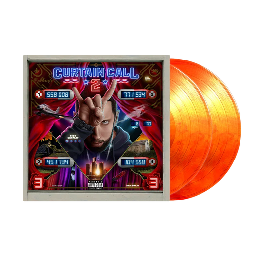 Eminem Curtain Call 2 orange vinyl LP with album sleeve artwork and marbled orange records