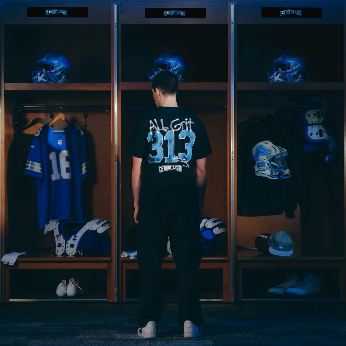 Back of the Eminem x Detroit Lions All Grit T-shirt showing the All Grit 313 print
