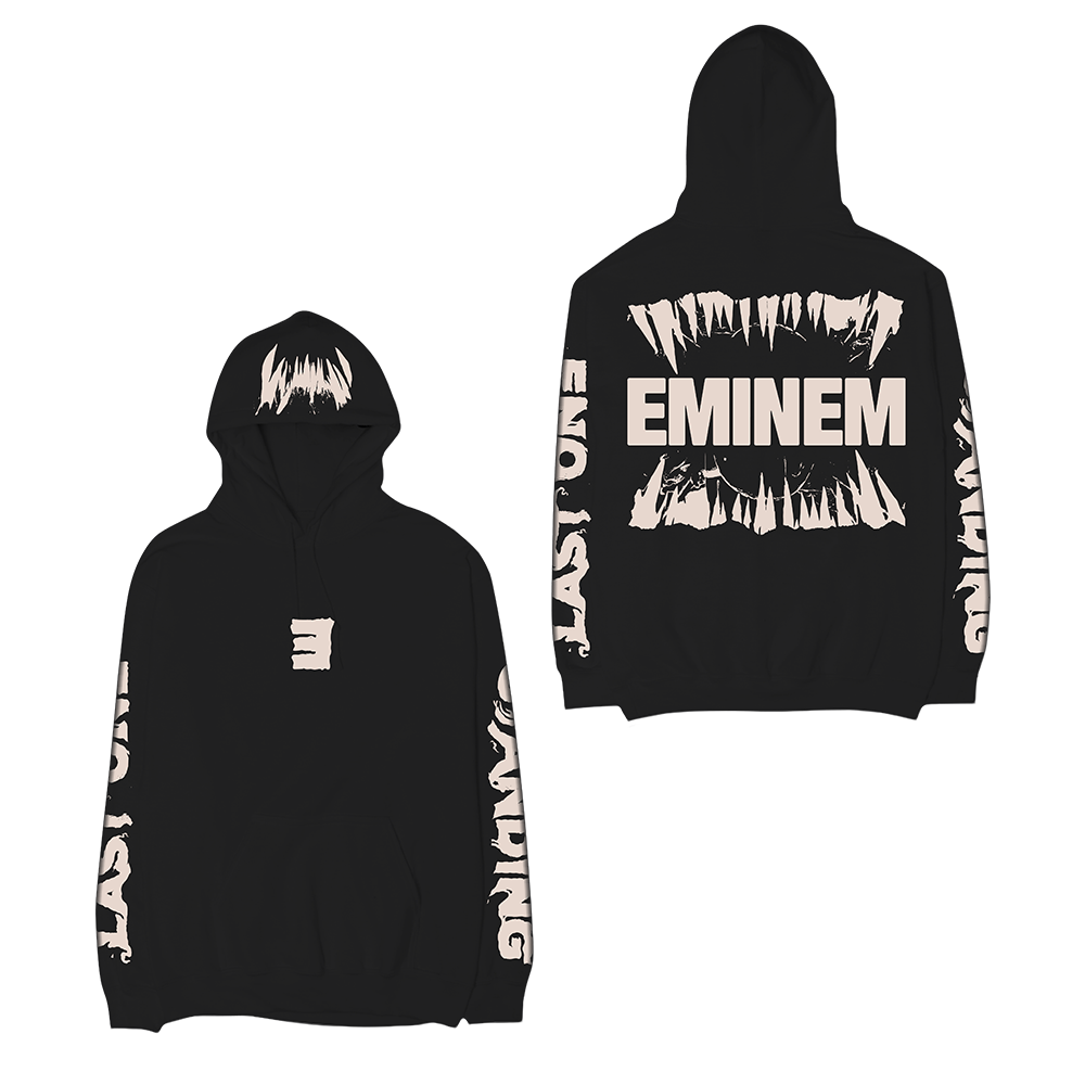 Black Eminem Venom Last One Standing hoodie front and back flat lay with fang graphic