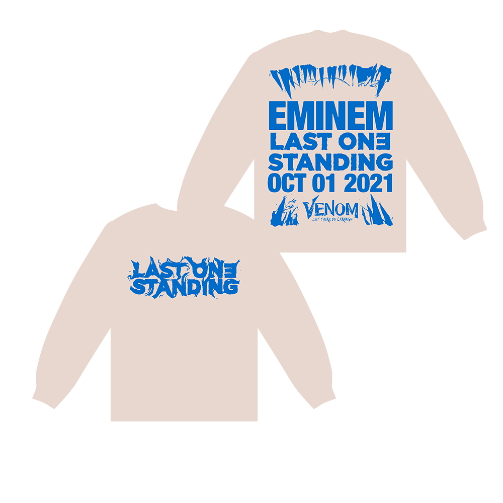Cream Eminem Venom Last One Standing long sleeve front and back flat lay in blue print