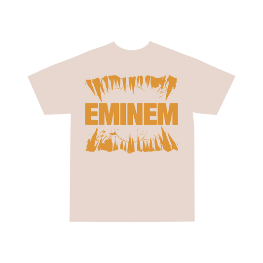 Cream Eminem Venom Last One Standing T-shirt flat lay with orange fang graphic