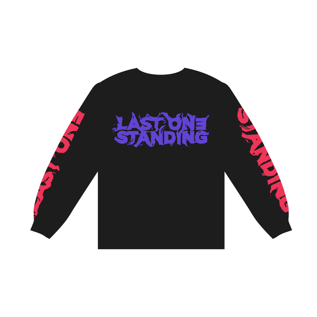 Front of the black Eminem Venom Last One Standing long sleeve with purple chest print