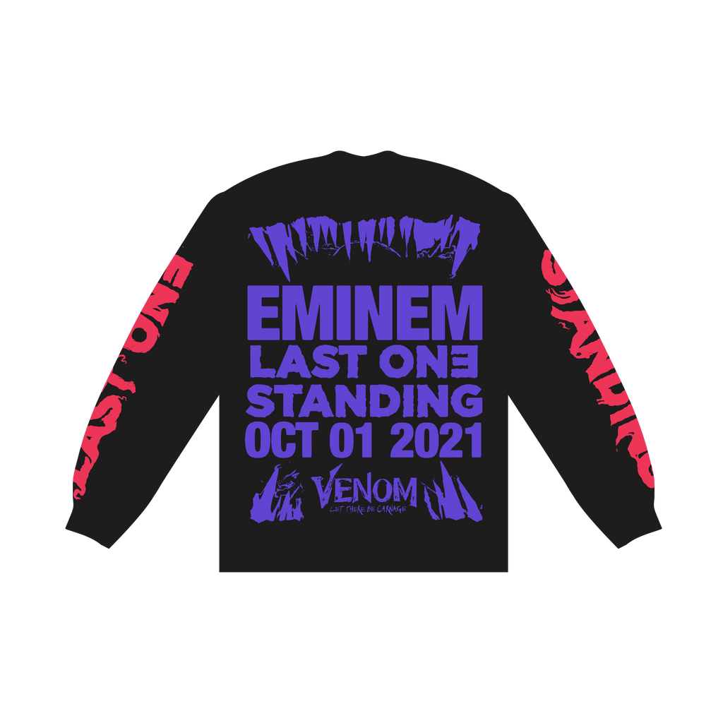 Back of the black Eminem Venom Last One Standing long sleeve with Oct 01 2021 date