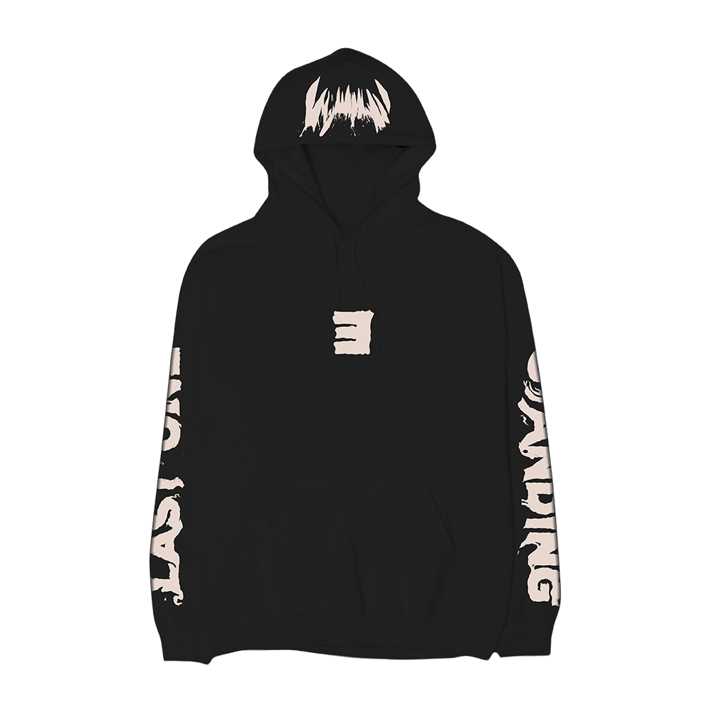 Front of the black Eminem Venom Last One Standing hoodie with fang hood print