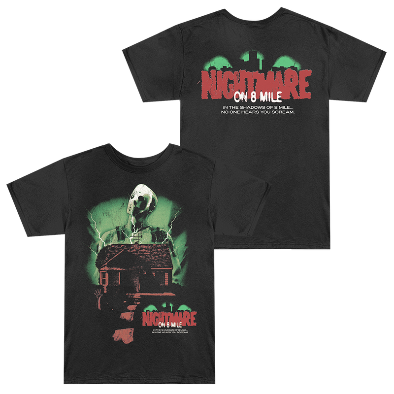 Eminem Nightmare on 8 Mile T-shirt front and back flat lay with horror movie artwork