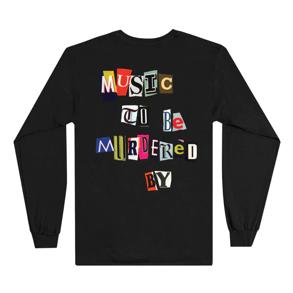 Back of the black Eminem MTBMB Ransom Note long sleeve with cut-out ransom lettering
