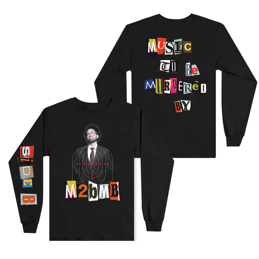 Black Eminem MTBMB Ransom Note long sleeve front and back flat lay with cut-letter type