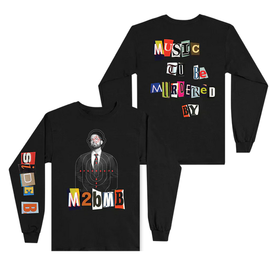 Black Eminem MTBMB Ransom Note long sleeve front and back flat lay with cut-letter type