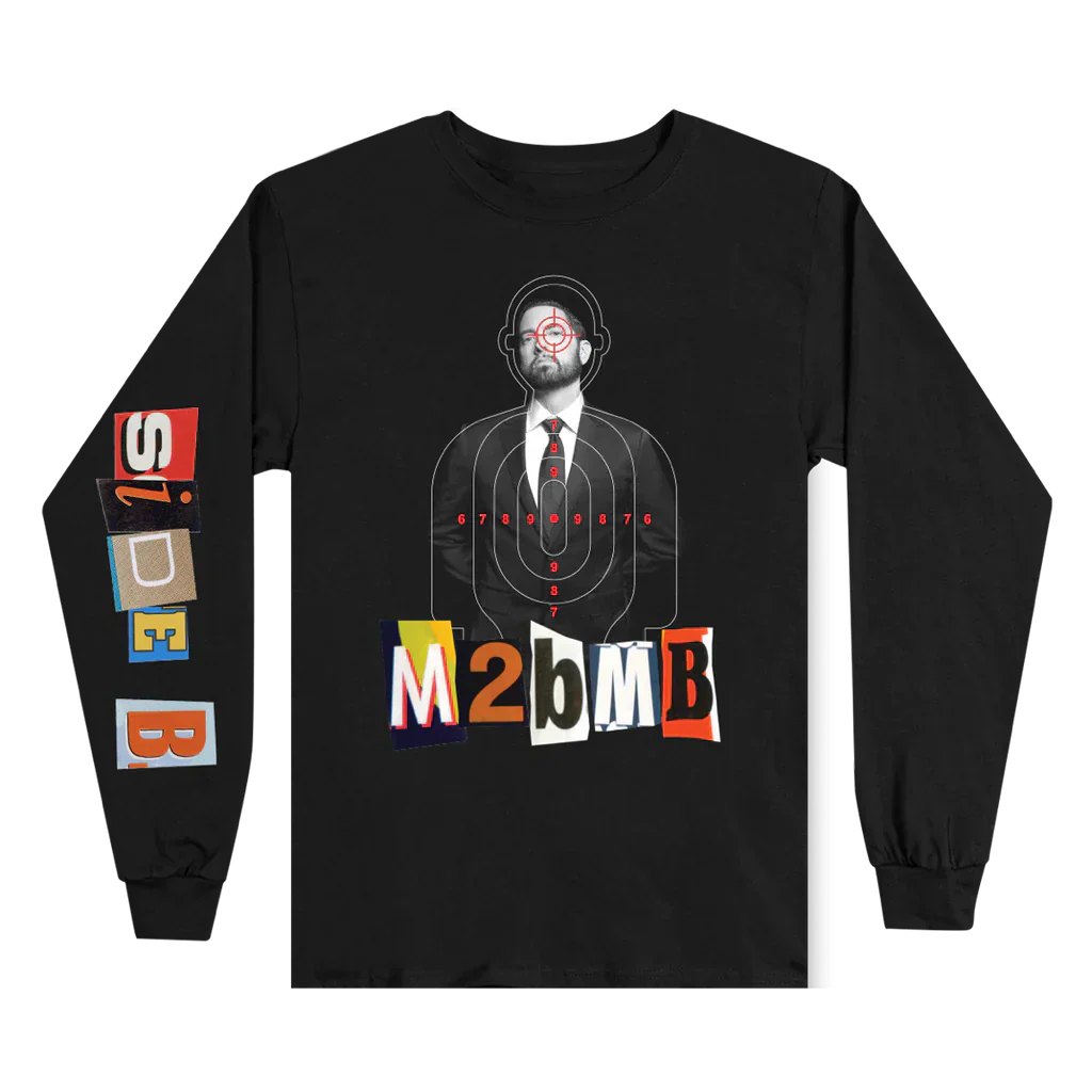 Front of the black Eminem MTBMB Ransom Note long sleeve with M2BMB portrait graphic