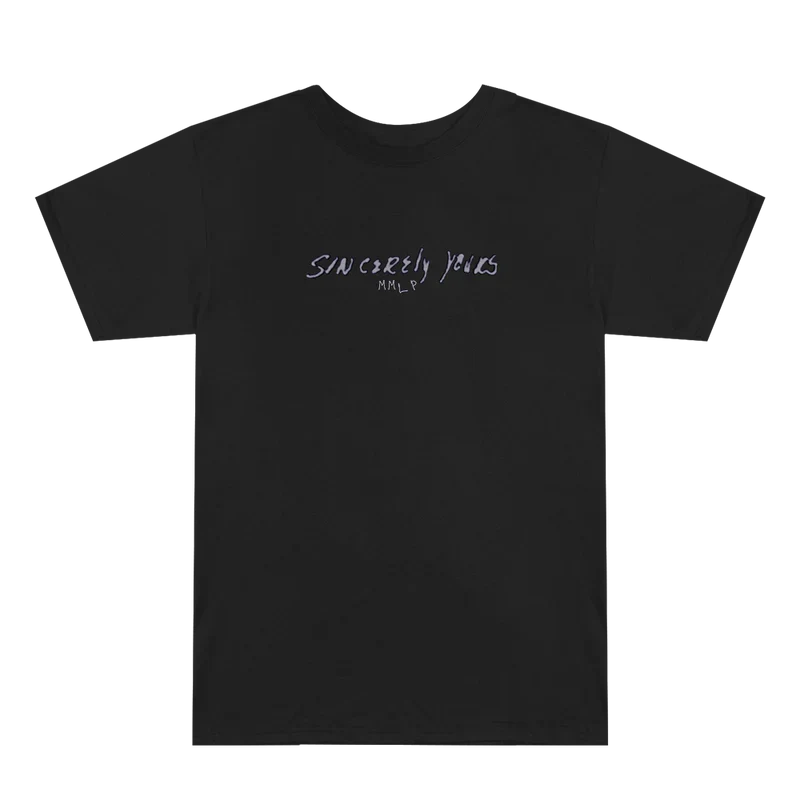 Front of the black Eminem Dear Slim T-shirt with the small Sincerely Yours chest print