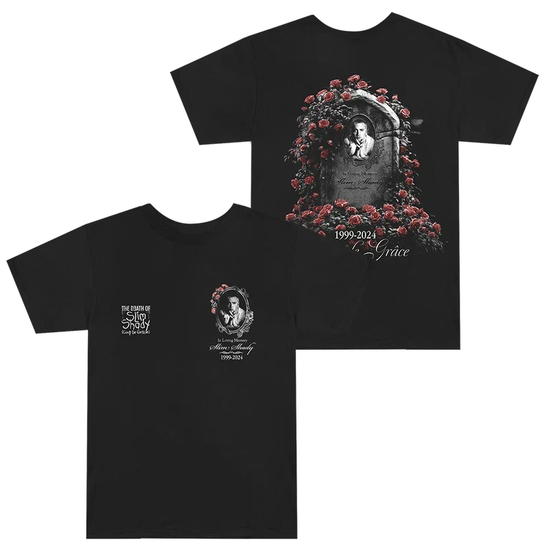 Black Eminem TDOSS In Loving Memory T-shirt front and back flat lay with memorial art