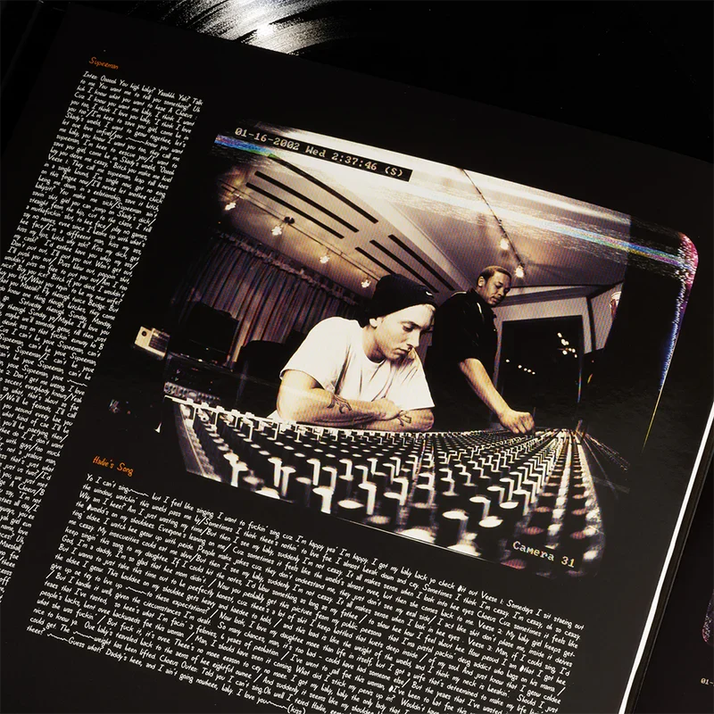 Booklet spread from The Eminem Show 20th Anniversary 4LP with studio photography