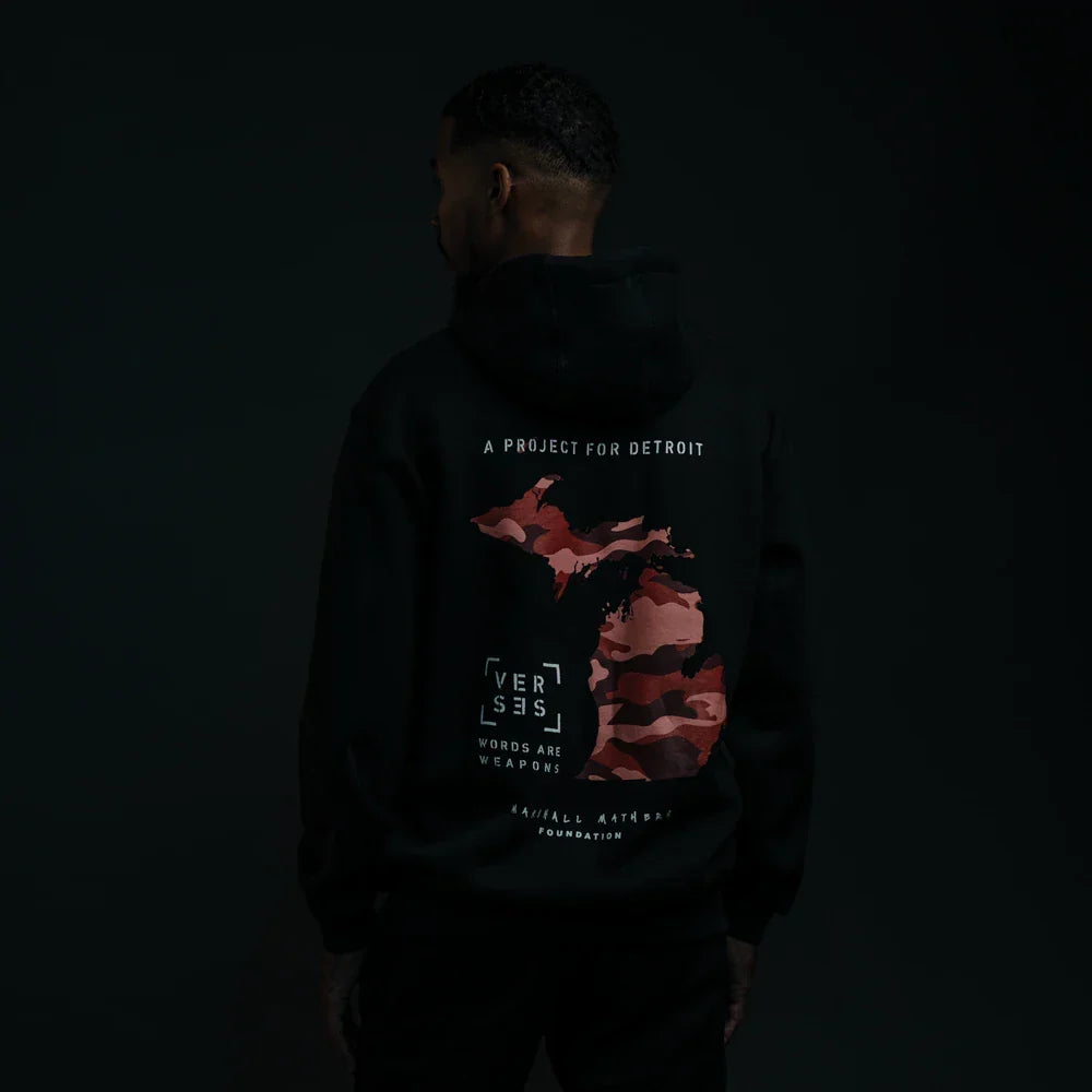 Back of the black Eminem x Detroit Vs Everybody zip up hoodie with photo panel print