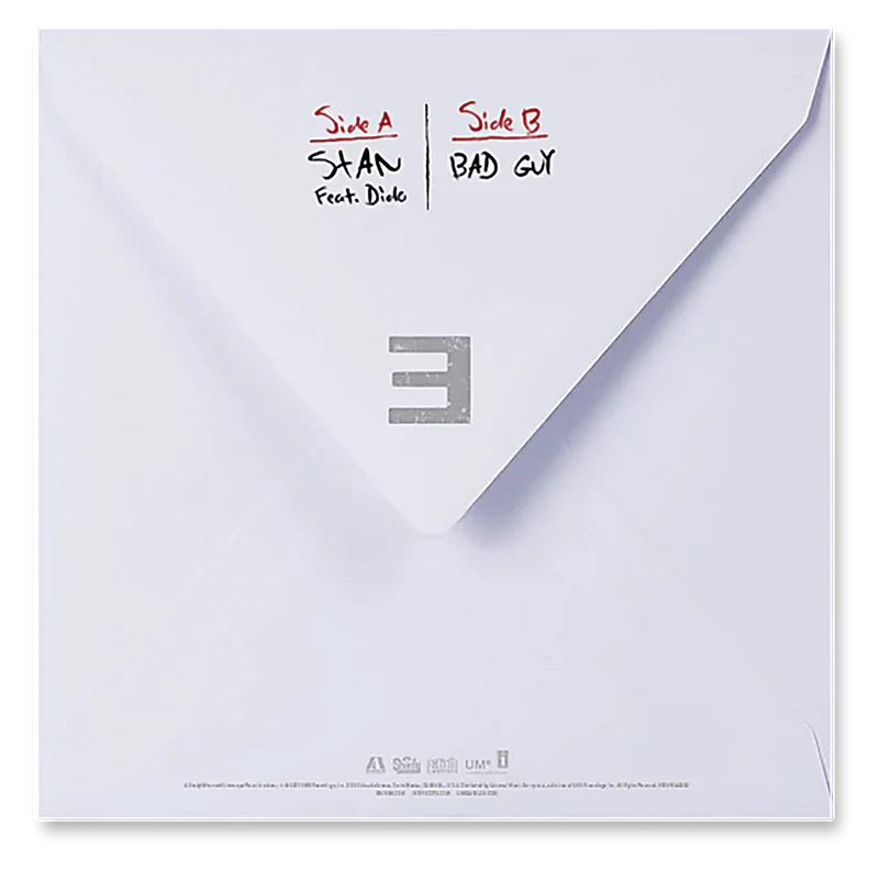 Back of the Eminem Stan Letter vinyl sleeve listing Side A Stan and Side B Bad Guy