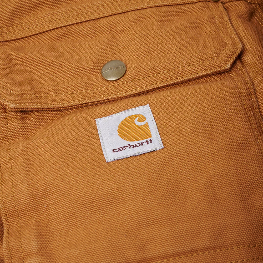 Carhartt woven label detail on the brown Eminem 8 Mile duck canvas jacket