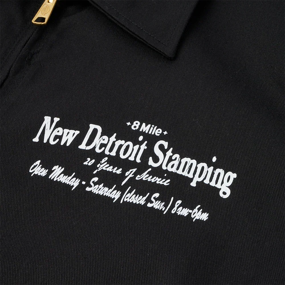 Eminem 8 Mile chest print close-up reading New Detroit Stamping 25 Years of Service