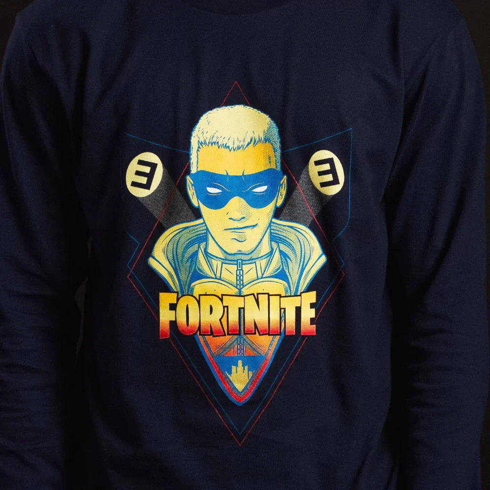 Close-up of the Eminem x Fortnite long sleeve chest print, cartoon Slim Shady character