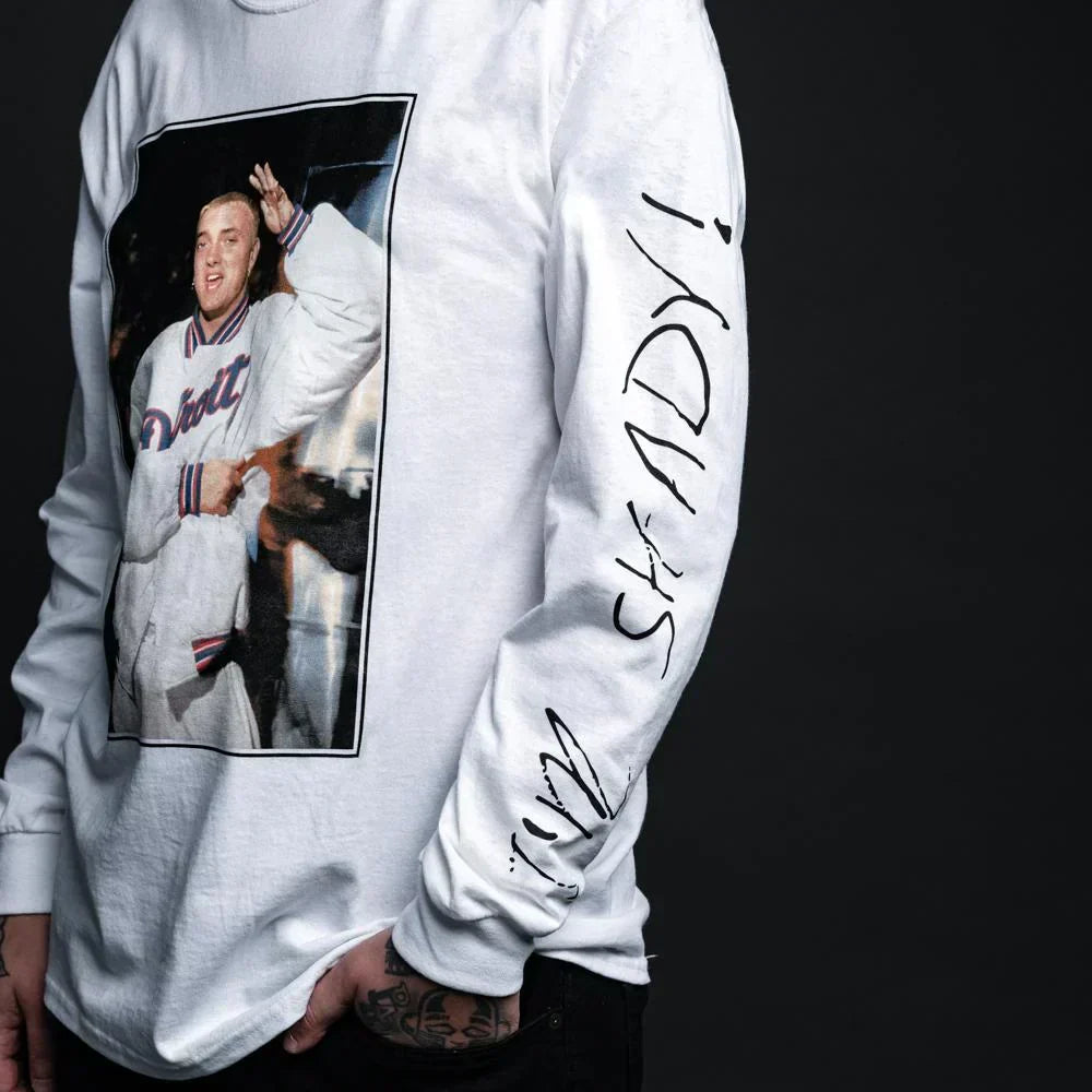 Sleeve print detail reading I'm Shady on the white Eminem vintage 1999 long sleeve shirt