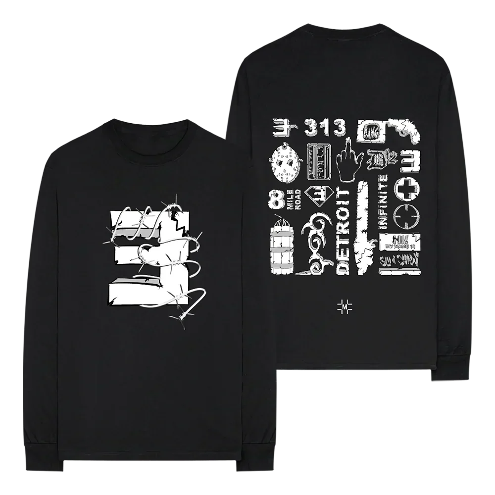 Millinsky x Eminem Concrete Composition sweatshirt in black with 313 Detroit back print