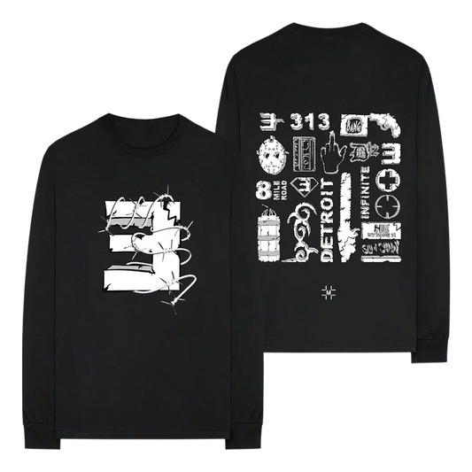 Millinsky x Eminem Concrete Composition sweatshirt in black with 313 Detroit back print