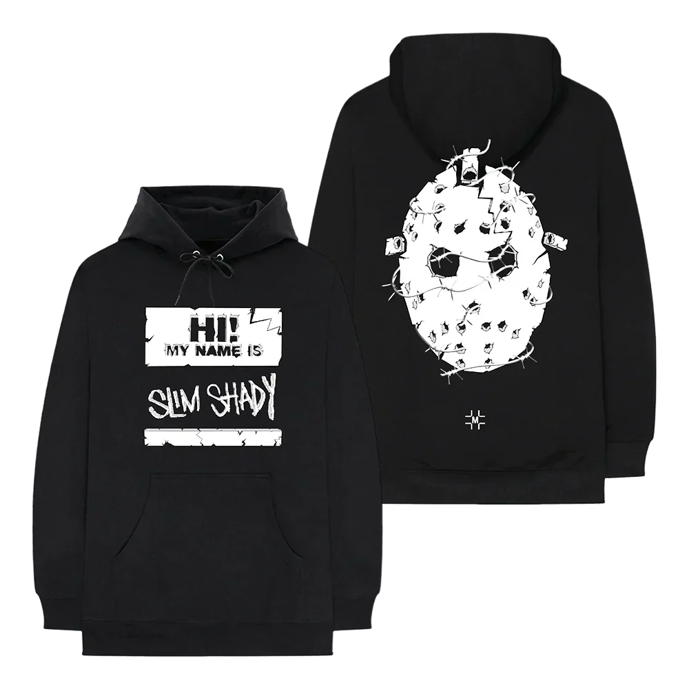 Millinsky x Eminem Concrete Mask hoodie in black with Hi! My Name Is and hockey mask prints