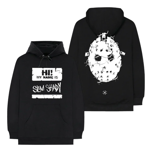 Millinsky x Eminem Concrete Mask hoodie in black with Hi! My Name Is and hockey mask prints