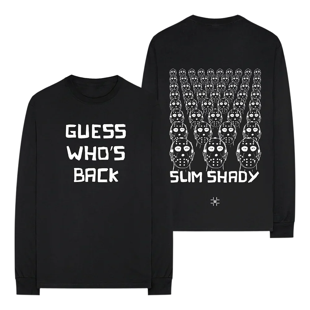 Millinsky x Eminem Crowd long sleeve in black, Guess Who's Back front and Slim Shady crowd back