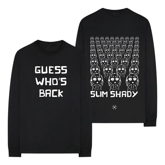 Millinsky x Eminem Crowd long sleeve in black, Guess Who's Back front and Slim Shady crowd back