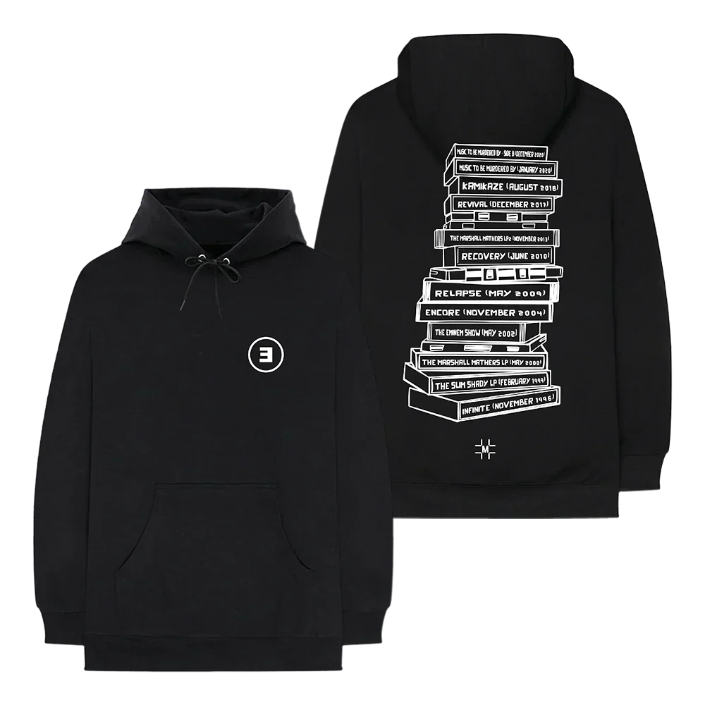 Millinsky x Eminem Tape Stack hoodie in black with E logo front and cassette stack back