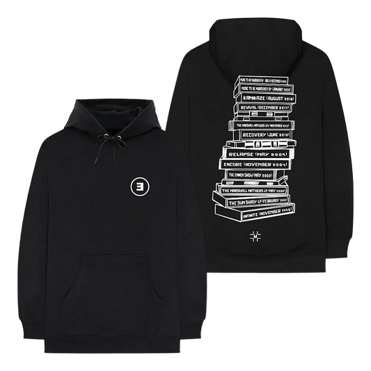 Millinsky x Eminem Tape Stack hoodie in black with E logo front and cassette stack back