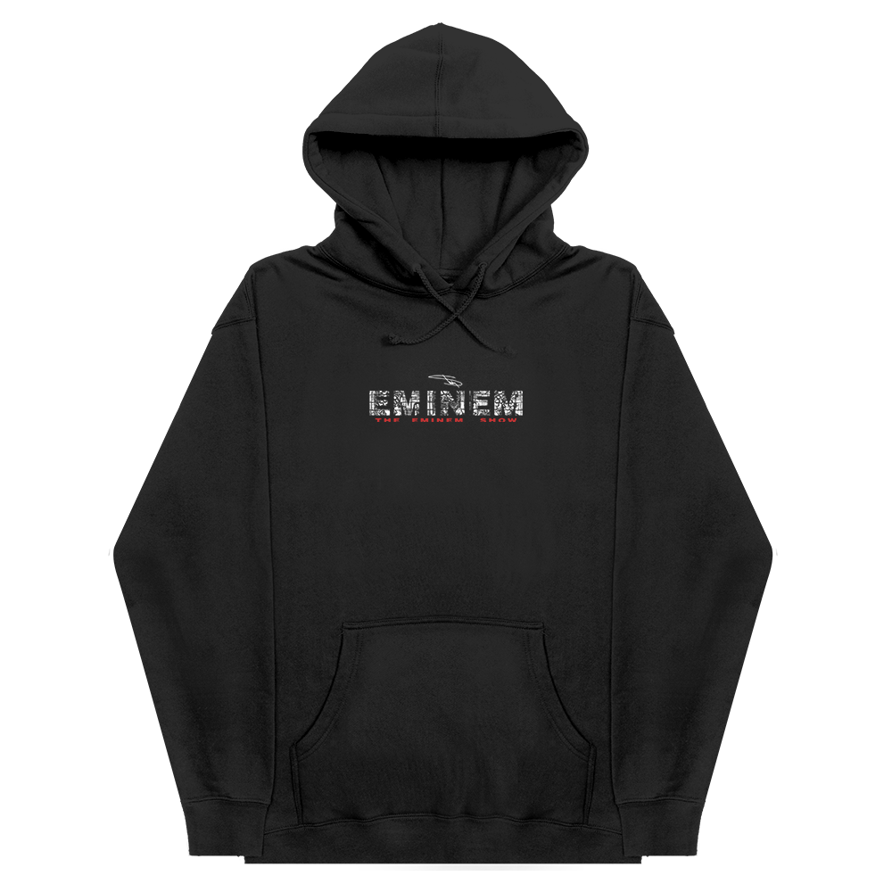Front of the black Eminem Show Stained Glass hoodie with small chest logo